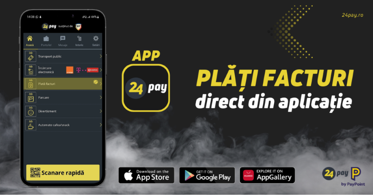 Utilizatorii 24pay pot plăti facturile direct din aplicație începând cu luna octombrie