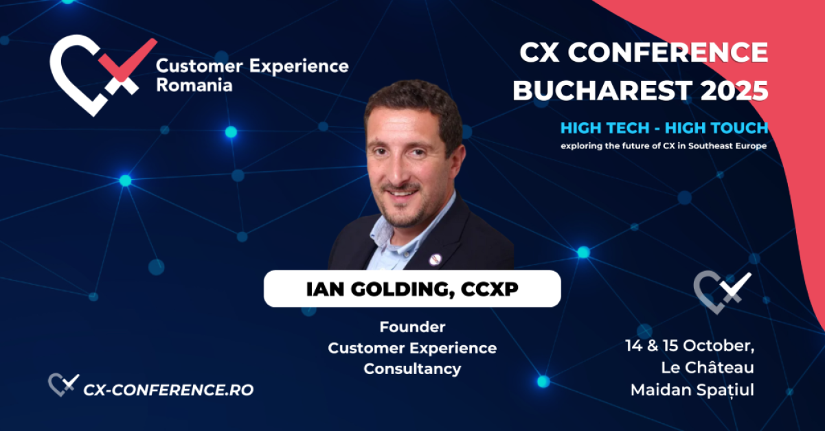 „AI poate îmbunătăți experiența clienților doar dacă îi lasă pe oameni să fie… oameni” – Ian Golding aduce la București perspective globale în CX