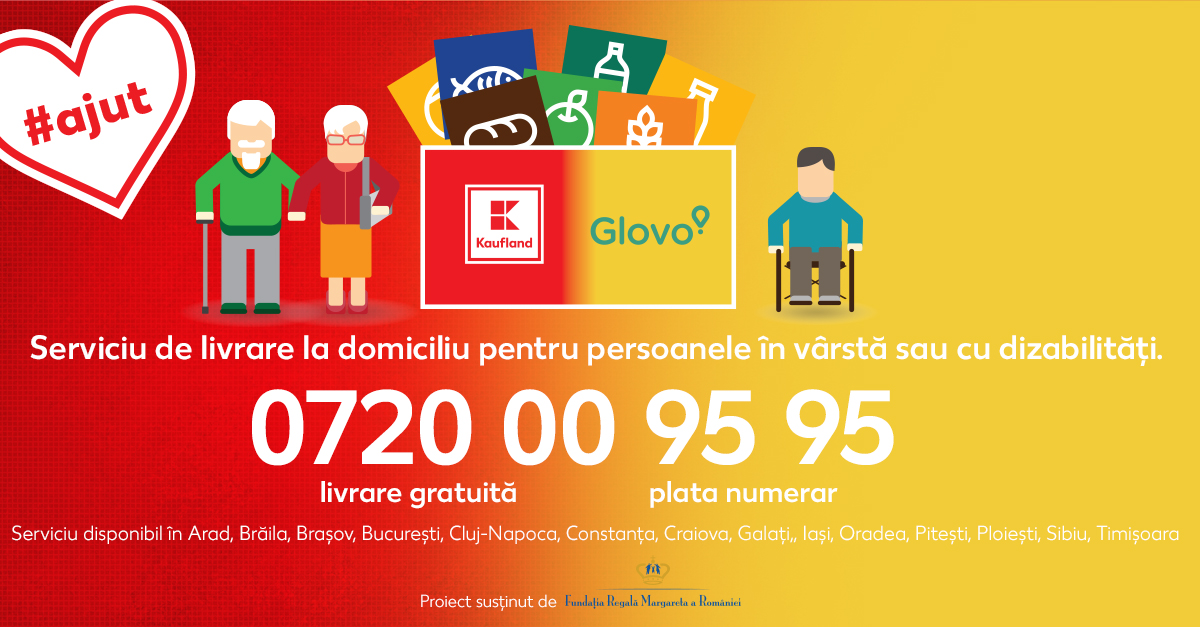 Kaufland și Glovo asigură livrare cu plata la domiciliu pentru persoanele în vârstă sau cu dizabilități