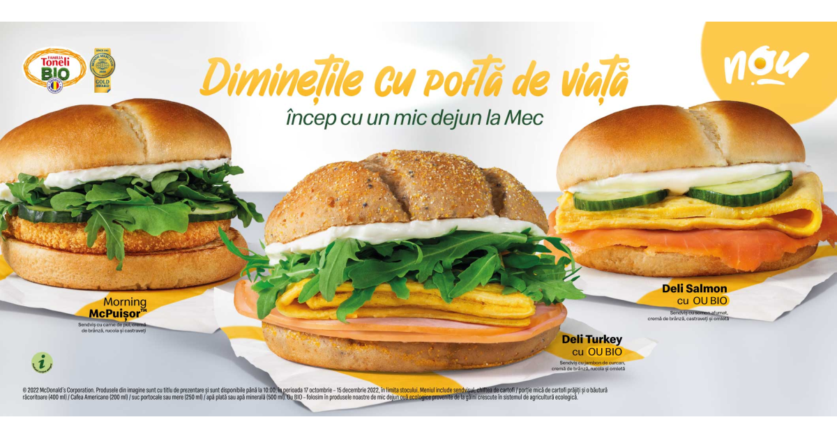  McDonald’s aduce trei noi sandvișuri fresh în ediție limitată: Morning McPuișor, Deli Turkey și Deli Salmon