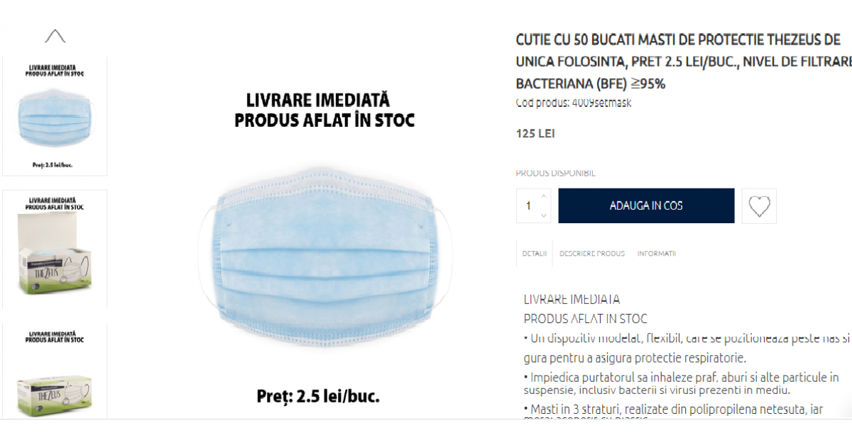  Retailerul de încălțăminte Benvenuti vinde măști de protecție la 2,5 lei 